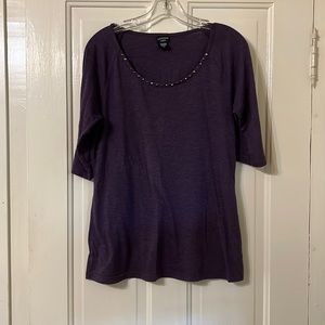 Purple Tee with Rhinestone Trim